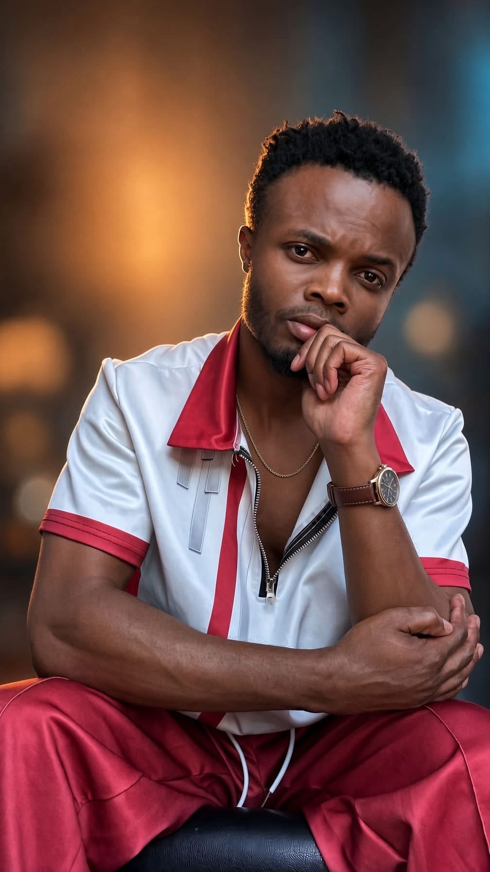 DE LA ROSE in a gold-lit performance portrait